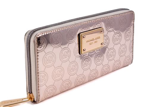 michael kors mirror metallic rose gold wallet|Michael Kors Metallic Mirror Rose Gold Jet Set Zip Around Wallet.